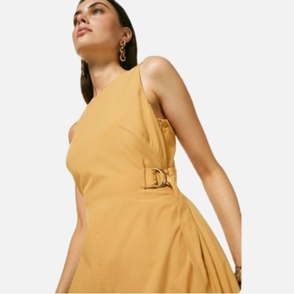 Karen Millen Dress Polished Cotton Cutout Midi Sleeveless Chic Tan Neutral NWT 4 - Picture 3 of 16